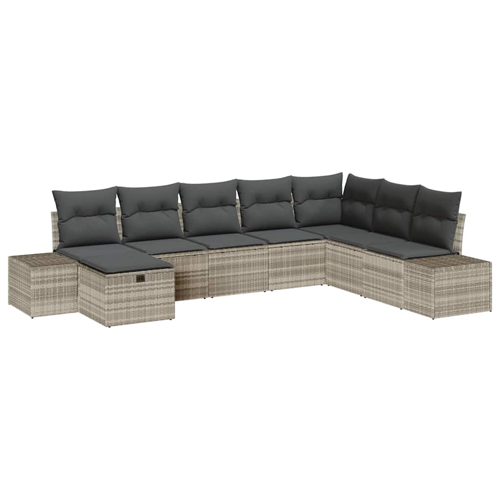 Garten-Sofa-Set mit Kissen 8 pcs Hellgrau Poly Rattan